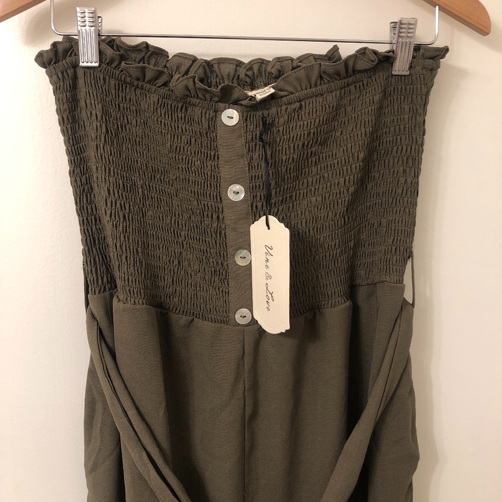 Tube top jumpsuit in olive green